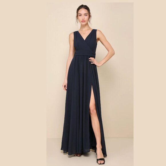 Lulus‎ Thoughts of Hue Navy Blue Surplice Maxi Dress 1X Wedding Bridesmaid - Picture 1 of 6